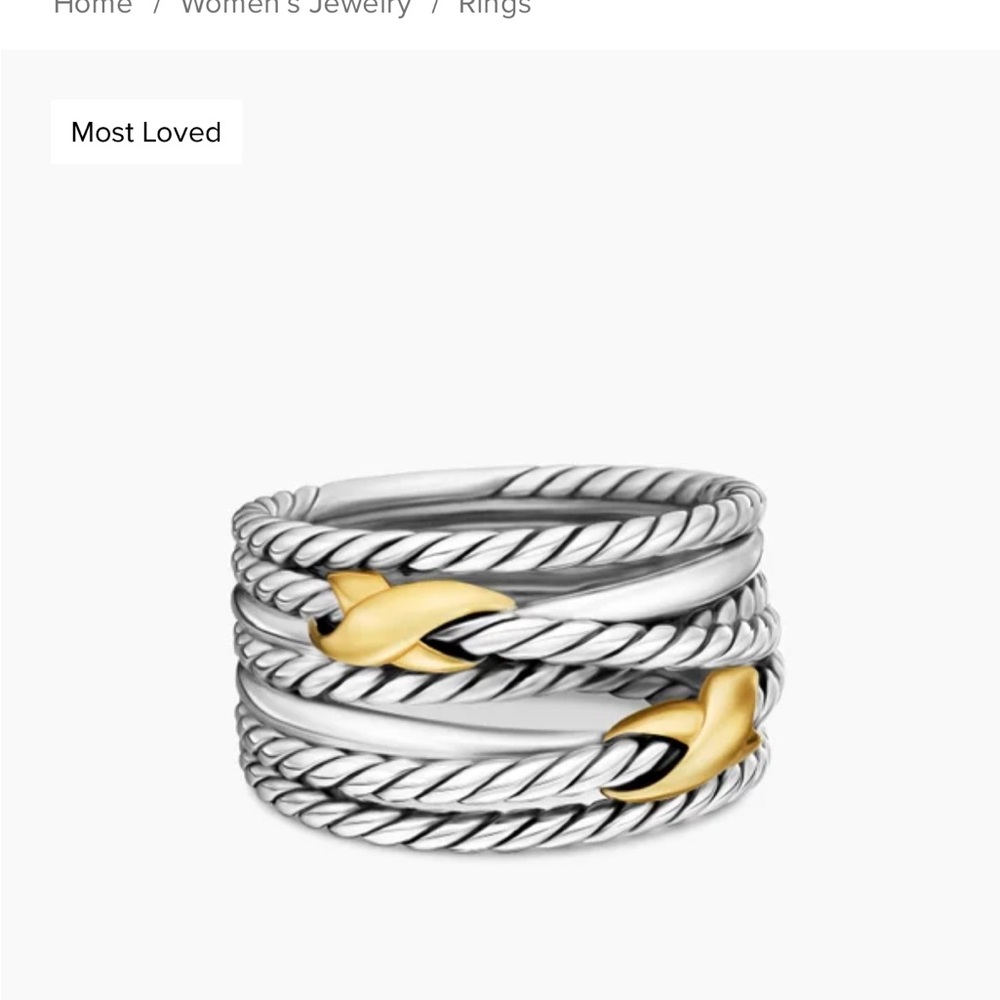 David Yurman Double X Cross Sterling Silver and Gold Women's Ring